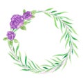 Watercolor illustration watercolor illustration of a lilac flower, tender green leaves ÃÂ  wreath of flowers and leaves Royalty Free Stock Photo